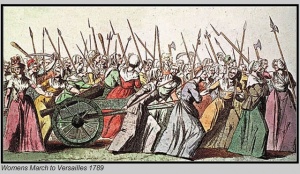 The Women's March to Versailles, October 5-6, 1789. Because of poor harvests in 1788 and 1789, supplies of grain fell well short of their usual level, the price of bread rose dramatically in 1789. Always a likely cause of public disturbances, the high cost and limited supply of bread and other foodstuffs in 1789 was additional factor for the mobilization of the working poor in Paris and other cities during the early stages of the French Revolution. In October, food shortages in the popular markets of Paris fostered discontent and fear, prompting market women and women consumers to show their concern by marching on foot to Versailles and calling upon the king, Louis XVI, to exercise his paternal role by securing more food for the people of Paris. The belief that the king was the father of his people was a traditional notion that the monarchy cultivated also cultivate to strengthen popular loyalty to the king. As the women made their way to Versailles, some men joined to escort them, but the great mass of the marchers were women. At the Chateau of Versailles, the confrontation with the Kings guards, reinforced by the National Guard under Lafayette, led to the deaths of several soldiers and possible some women. In the end, the womens call for the king to provision the Paris markets and ensure that this was done persuaded Louis to return to Paris. The king, queen, and their children never returned to Versailles. Resettled in the Tuilleries Palace in the center of Paris, the king was no longer at a safe distance from the politics and agitation in the capital but was on site and vulnerable. The documents that follow offer evidence about the womens march. The testimonies are interrogations of women who were charged with fomenting disorder; hence the interrogated usually express innocence and often denied having freely participated in the march. RS March 10, 2009